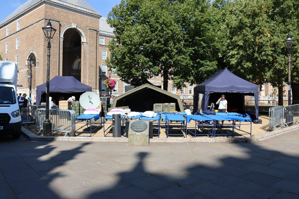 A Temporary Field Station photographed in College Green, Bristol